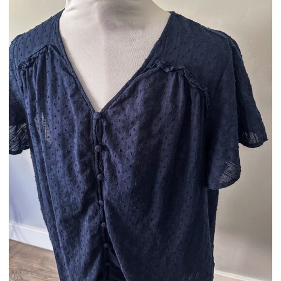 Lane Bryant Navy Button Down Lace Top - Picture 2 of 8